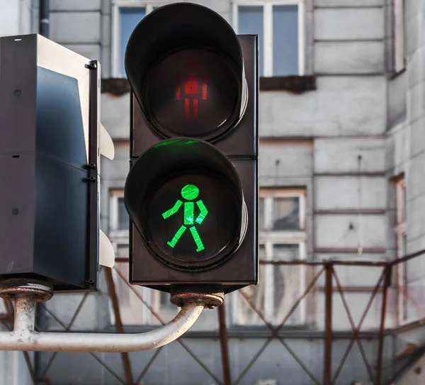 Green light on crossroad street traffic lights — Stock Photo, Image