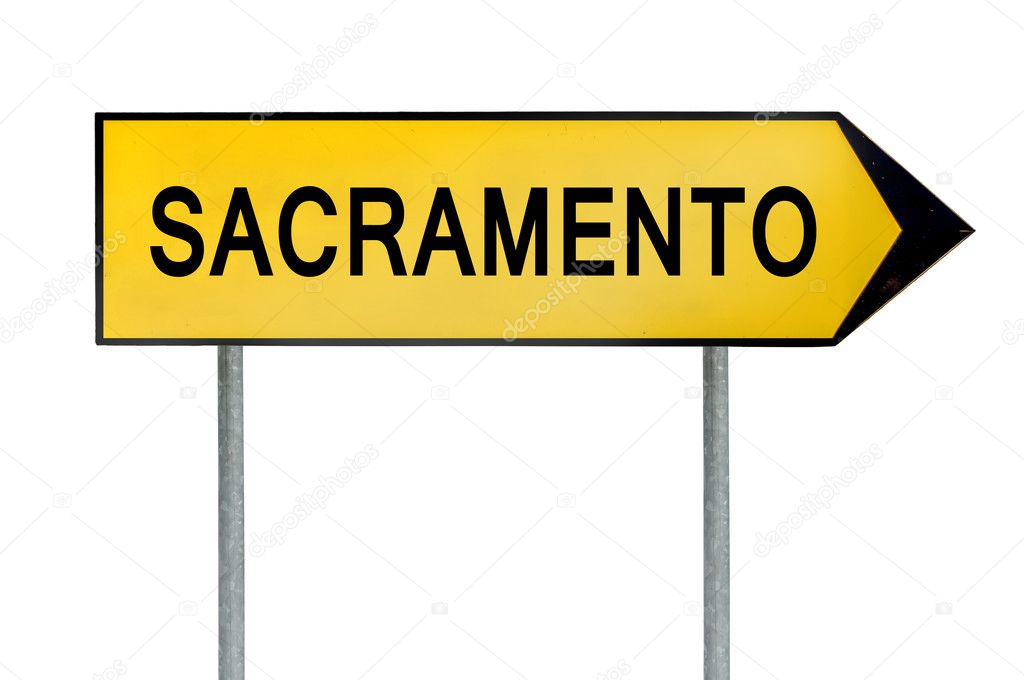 Yellow street concept sign Sacramento isolated on white