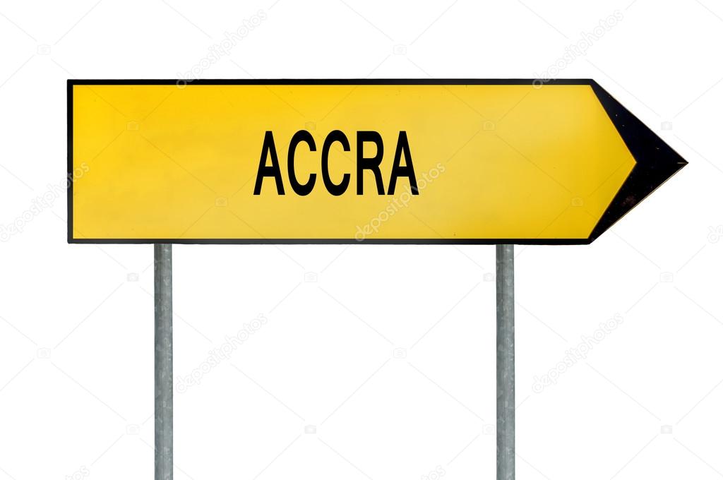 Yellow street concept sign Accra isolated on white