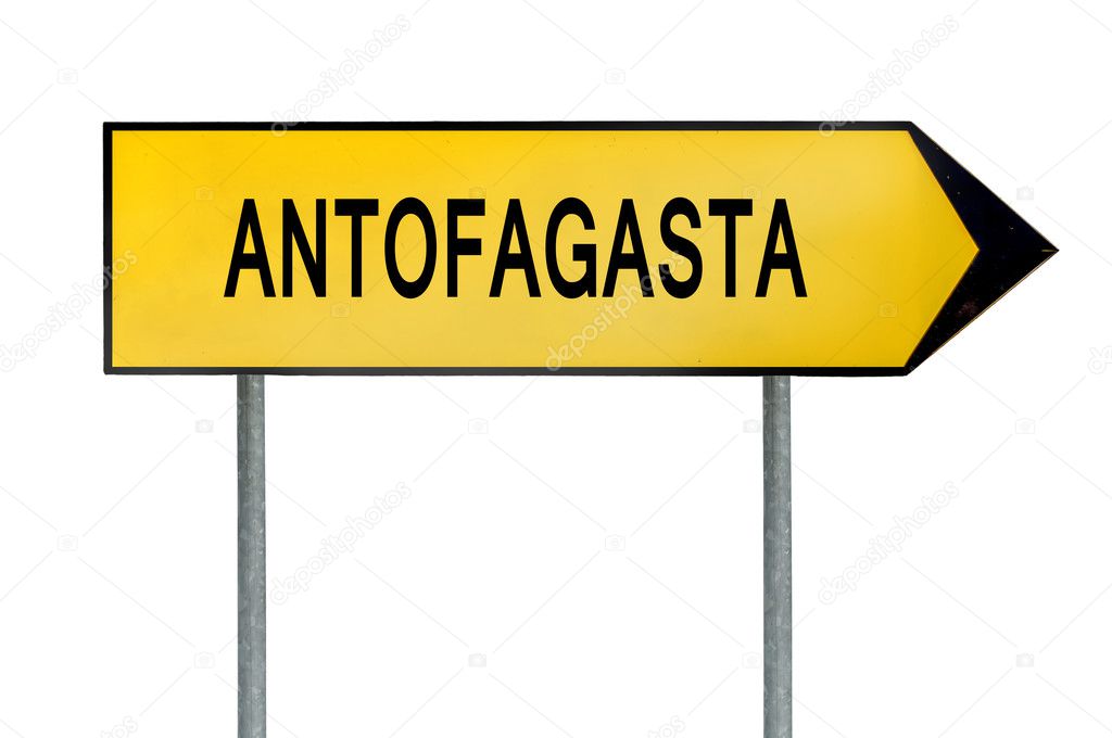 Yellow street concept sign Antofagasta isolated on white