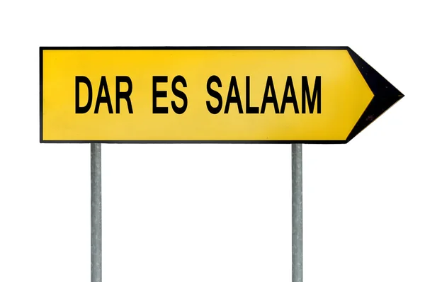 Gelbes Straßenschild dar es salaam isoliert auf weiß — Stockfoto