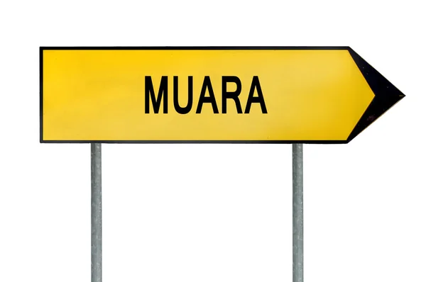 黄色的街头概念签署 Muara 上白色孤立 — 图库照片