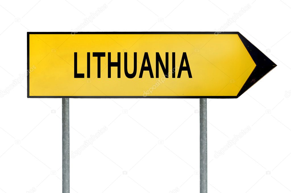 Yellow street concept sign Lithuania isolated on white