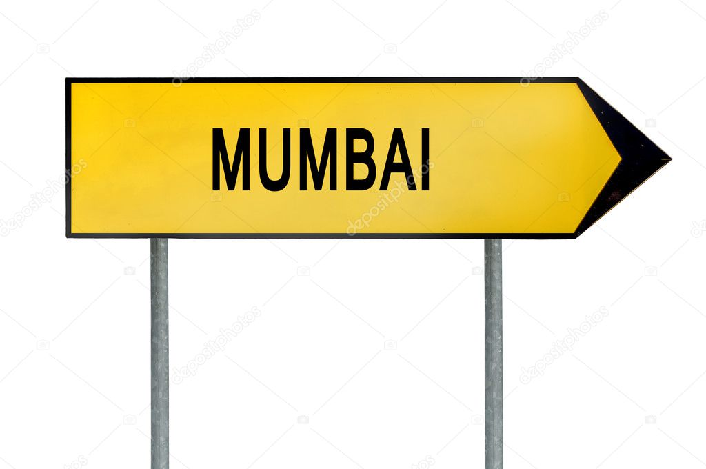 Yellow street concept sign Mumbai isolated on white
