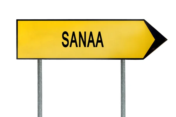 Signo de concepto de calle amarilla Sanaa aislado en blanco — Foto de Stock