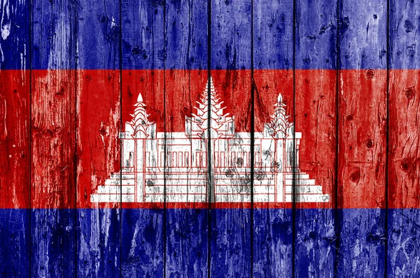 Bandeira do Camboja pintada em moldura de madeira — Fotografia de Stock