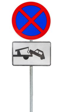 Park yeri yoktur hiçbir durdurma ve çekici kamyon trafik işaretleri izole