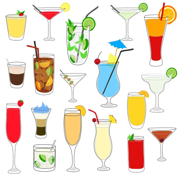 Ensemble de cocktails dessinés à la main — Image vectorielle