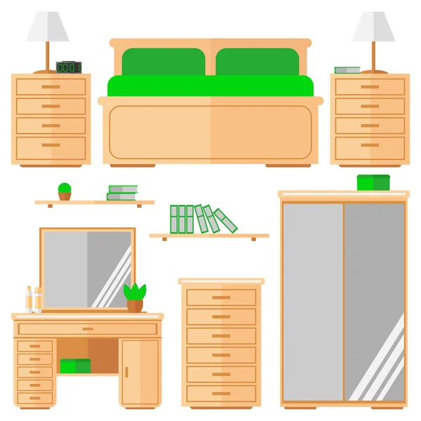 Ensemble d'icônes de meubles de chambre à coucher — Image vectorielle