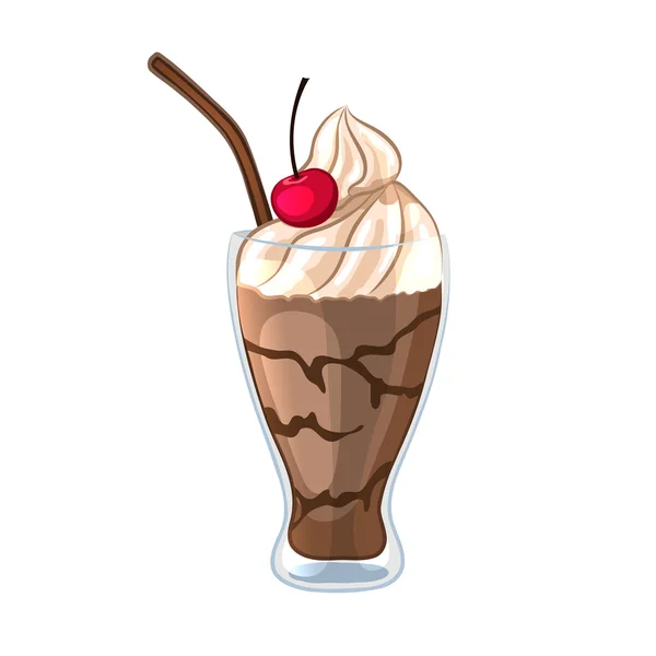 Milkshake al cioccolato in un bicchiere di vetro . — Vettoriale Stock