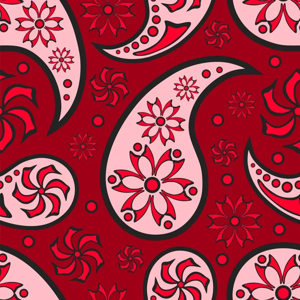 Fond rouge abstrait sans couture. Ornement de paisley . — Image vectorielle