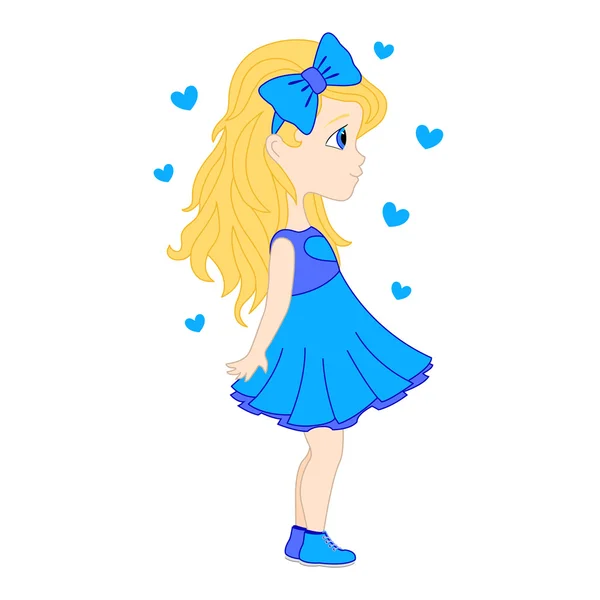 Ein Mädchen mit blonden Haaren in einem blauen Kleid. — Stockvektor