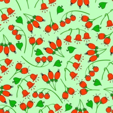 Kırmızı böğürtlen ve yapraklarla kusursuz desen