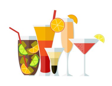 Çeşitli alkol kuyruklarının vektör illüstrasyonu