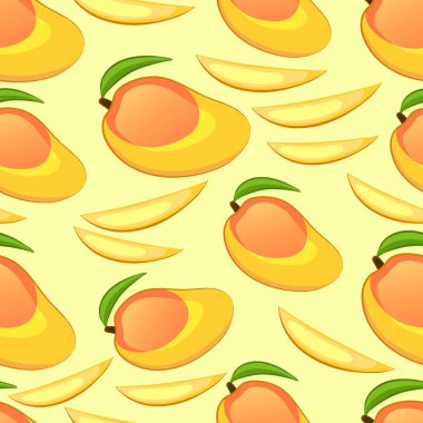 Mango meyvesinin vektör çizimi. Kusursuz desen