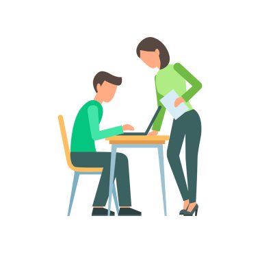 Birbiriyle konuşan iki genç iş adamının vektör çizimi