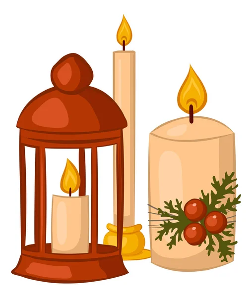 Christmas Candles Berries Vector Illustration — Stock Vector