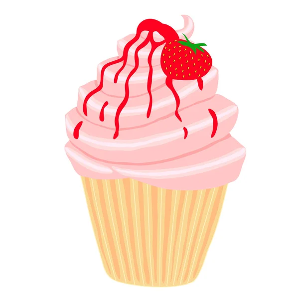 イチゴのカップケーキのベクトル図 — ストックベクタ