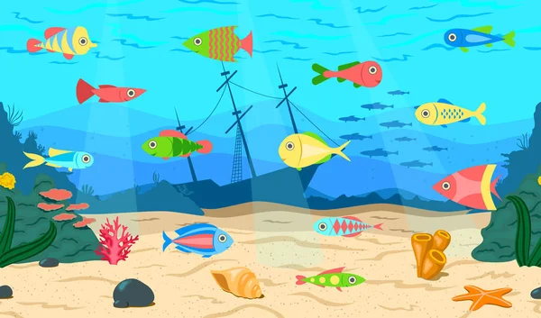 Fische Und Meereslebewesen Unterwasserstil — Stockvektor