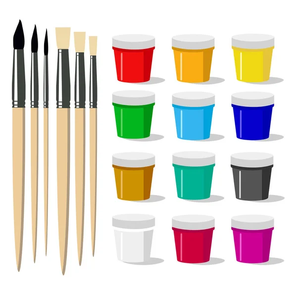 一组不同的画笔和绘画颜色 — 图库矢量图片