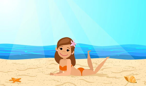 Smiling Young Woman Bikini Beach — Stock Vector