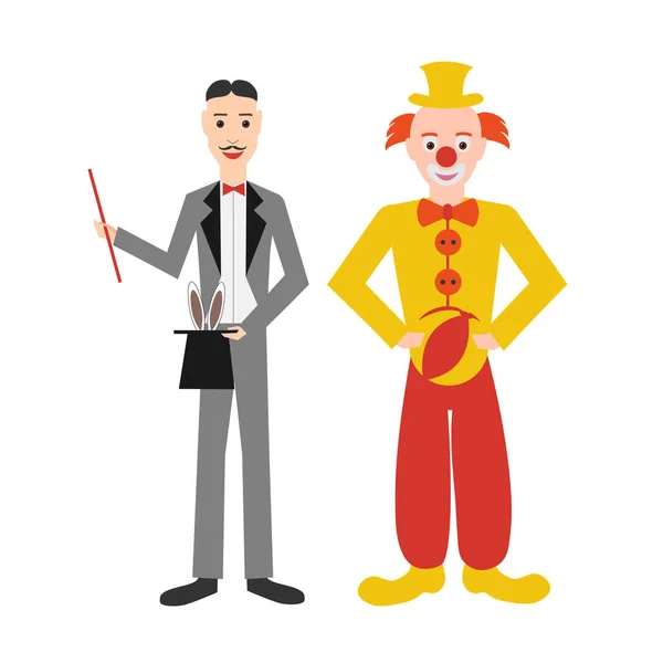 Vektor Illustration Clown Och Trollkarl — Stock vektor