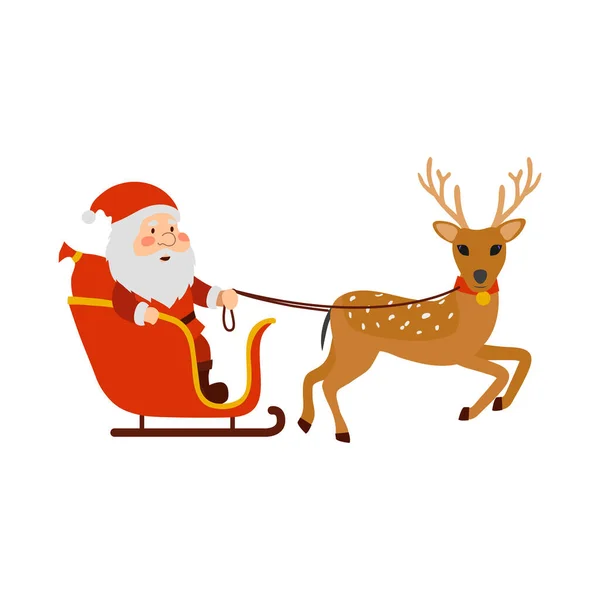 Papai Noel Com Uma Rena Fundo Branco — Vetor de Stock