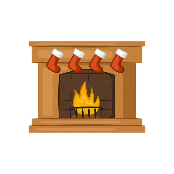 Burning Fireplace Socks Cartoon Style — Stock Vector