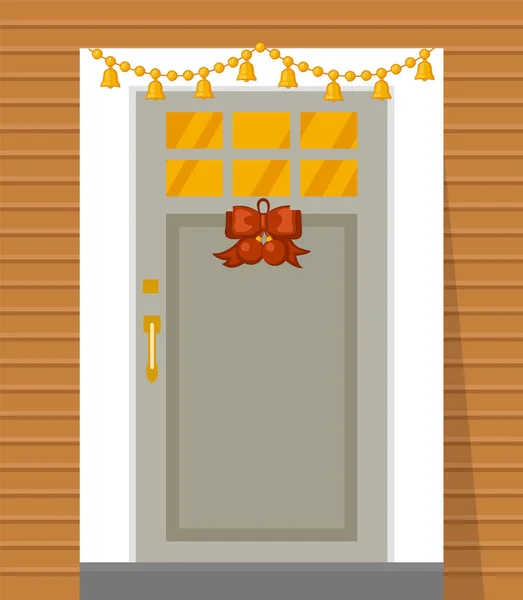 Illustration Vectorielle Porte Avec Décoration Noël — Image vectorielle