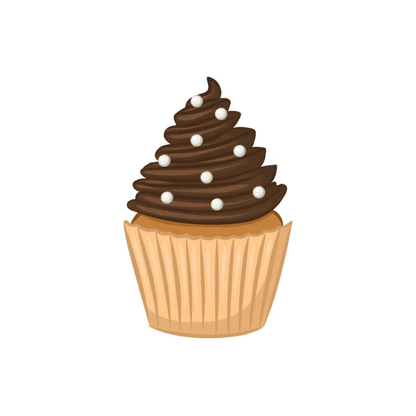 Heerlijke Cupcake Met Chocolade Crème Witte Achtergrond — Stockvector