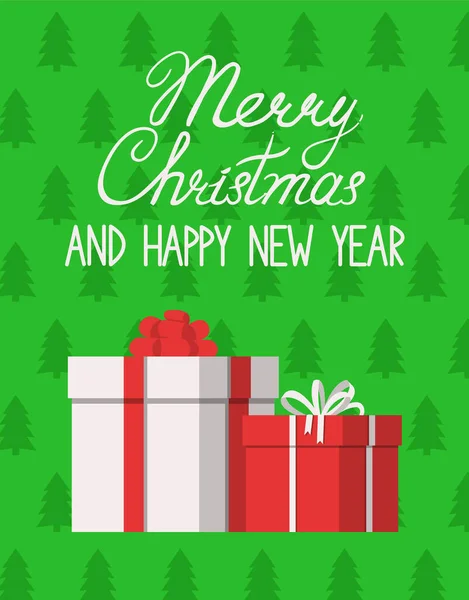 Carte Vœux Noël Avec Boîtes Cadeaux Illustration Vectorielle — Image vectorielle