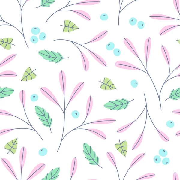 Nahtloses Blumenmuster Mit Blättern Und Beeren Vektor Illustration — Stockvektor