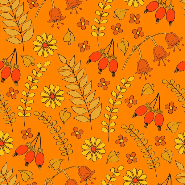 Modèle Sans Couture Automne Avec Des Feuilles Des Baies — Image vectorielle