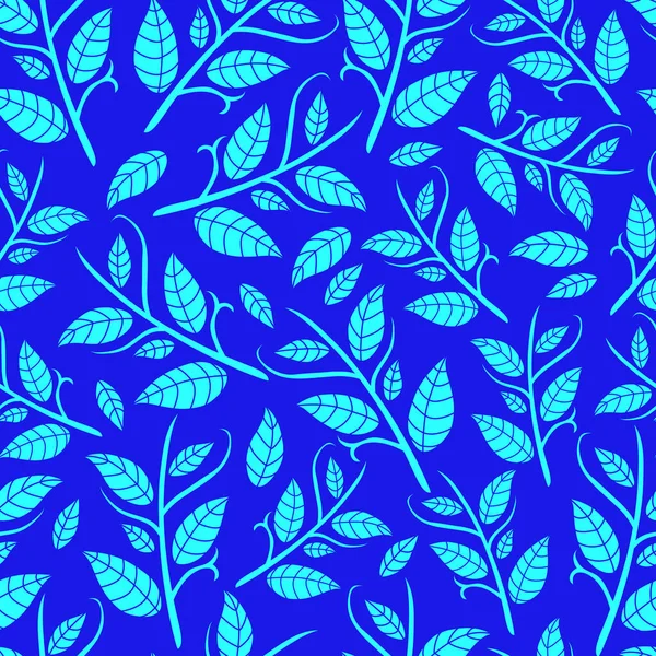 Nahtloses Muster Mit Blauen Blättern Auf Weißem Hintergrund Stockillustration