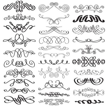 Beyaz arkaplanda kaligrafik tasarım ögeleri seti