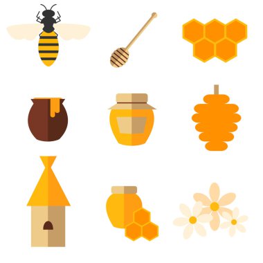 bal ikonu seti. Web için 9 vektör simgesinin karikatür çizimi