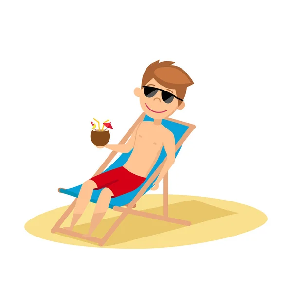 Homem Férias Verão Com Coquetel Praia — Vetor de Stock