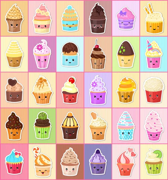 Set Cupcakes Different Types Cakes — Stock Vector