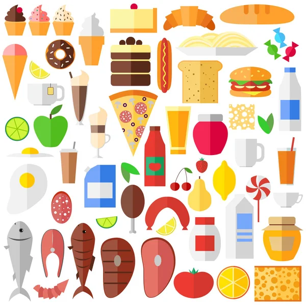 Conjunto Ícones Alimentos Bebidas Ilustração Vetorial —  Vetores de Stock