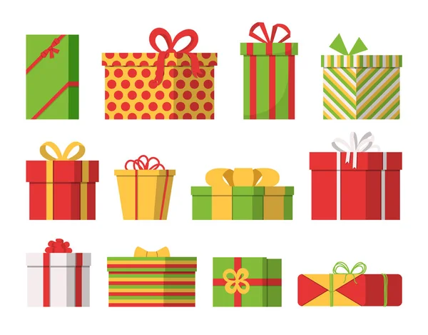 Set Gift Boxes Bows Ribbons Vector Illustration — Stock Vector