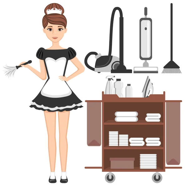 Ilustración Vectorial Una Criada Una Cocina — Vector de stock