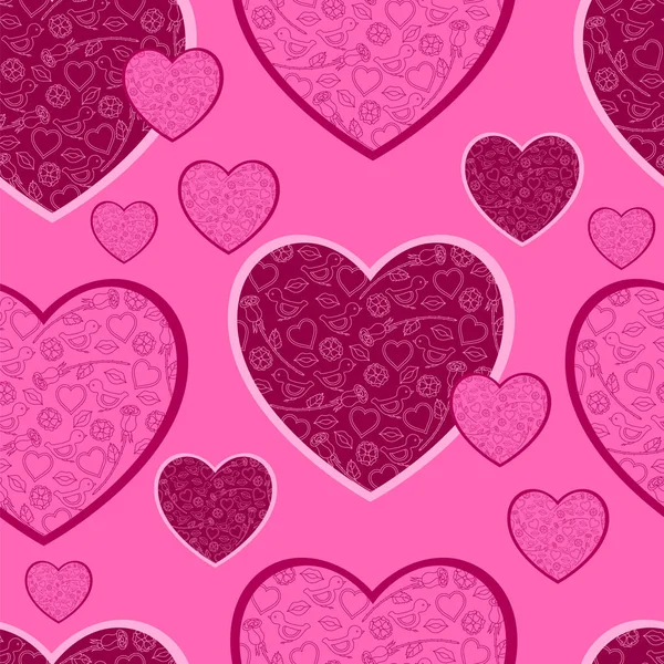 Seamless Pattern Pink Hearts — Stock Vector