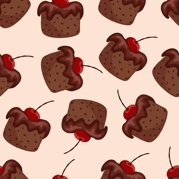 Motif Sans Couture Avec Muffins Cerise — Image vectorielle