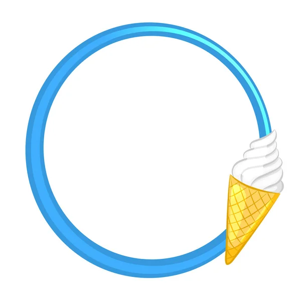 白い背景にアイスクリームとブルーのフレーム ベクターイラスト — ストックベクタ