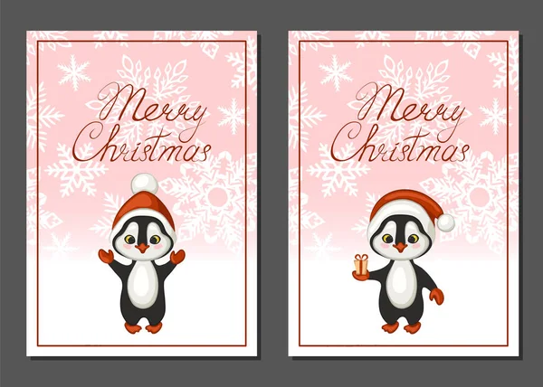Vetor Cartão Natal Com Pinguins — Vetor de Stock