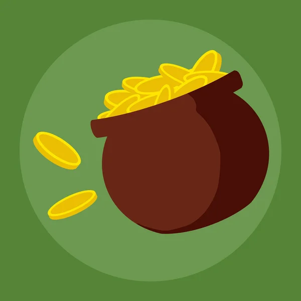 Монети Золотий Горщик Зеленому Фоні — стоковий вектор