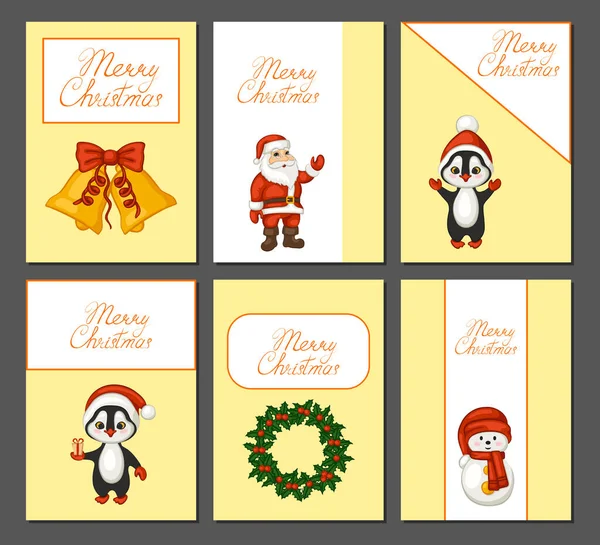 Conjunto Cartões Felicitações Natal — Vetor de Stock