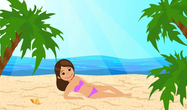Mädchen Bikini Strand — Stockvektor