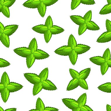 Beyaz arkaplanda yeşil nane yapraklı pürüzsüz desen