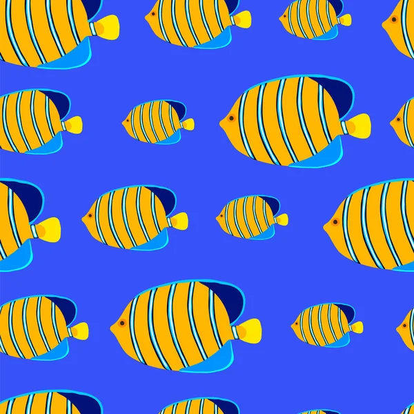 Motif Sans Couture Avec Des Poissons Jaunes Bleus — Image vectorielle